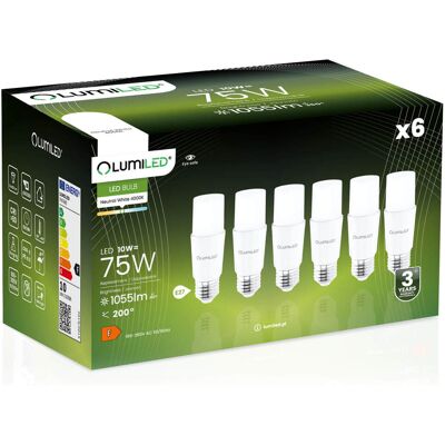 OEM 6 Lampadine Led Tubolari E27 T37 Da 10w = 75w 1055lm 4000k Neutro 200° Lumiled OEM 6 Lampadine Led Tubolari E27 T37 Da 10w = 75w 1055lm 4000k Neutro 200° Lumiled
