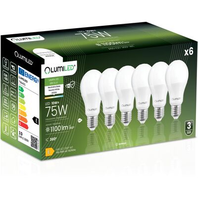 OEM 6 Lampadine Led E27 A60 10w = 75w 1100lm 4000k Neutro 260° Lumiled OEM 6 Lampadine Led E27 A60 10w = 75w 1100lm 4000k Neutro 260° Lumiled