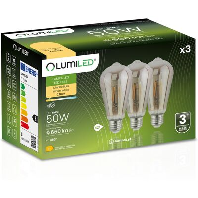 OEM Set Di 3 Lampadine Led Edison E27 St64 6w = 50w 420lm 2200k Luce Calda Filamento 360° Lumiled Smokey OEM Set Di 3 Lampadine Led Edison E27 St64 6w = 50w 420lm 2200k Luce Calda Filamento 360° Lumiled Smokey