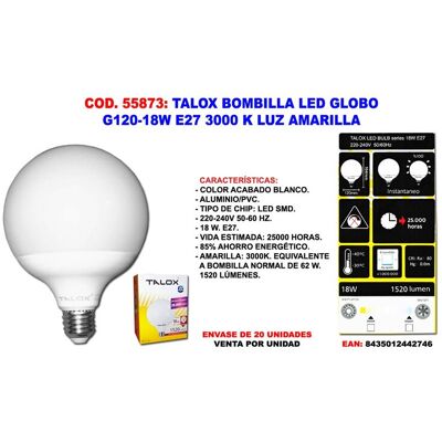 Lampadina LED Talox G120 - 18W, 3000K, Luce Gialla Lampadina LED Talox G120 - 18W, 3000K, Luce Gialla