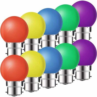 OEM Confezione Da 10 Lampadine Led B22 Da 2w, Lampadine Colorate A Risparmio Energetico, Lampadine Natalizie, Luci Decorative Nei Colori Rosso, Giallo, Blu, Verde E Viola (equivalenti A 20w) [classe Energ OEM Confezione Da 10 Lampadine Led B22 Da 2w, Lampadine Colorate A Risparmio Energetico, Lampadine Natalizie, Luci Decorative Nei Colori Rosso, Giallo, Blu, Verde E Viola (equivalenti A 20w) [classe Energ