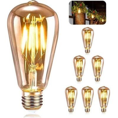 OEM E27 Vintage Light Bulbs, 6 Led Edison Bulbs, E27 St64 Decorative Lights, Retro Edison Light Bulbs, Retro Antique Lamp, 4w Warm Yellow Filament For Restaurant Cafe Bar Incandescent Bulbs OEM E27 Vintage Light Bulbs, 6 Led Edison Bulbs, E27 St64 Decorative Lights, Retro Edison Light Bulbs, Retro Antique Lamp, 4w Warm Yellow Filament For Restaurant Cafe Bar Incandescent Bulbs