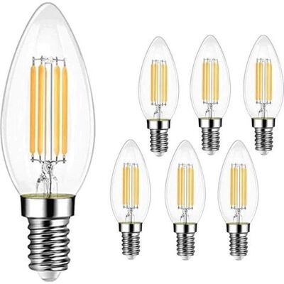 OEM Confezione Da 6 Lampadine Led Vintage Con Filamento A Candela, Attacco E14, 4 W (equivalenti A Una Lampadina A Incandescenza Da 40 W), Luce Bianca Calda (3000 K). OEM Confezione Da 6 Lampadine Led Vintage Con Filamento A Candela, Attacco E14, 4 W (equivalenti A Una Lampadina A Incandescenza Da 40 W), Luce Bianca Calda (3000 K).
