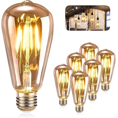 OEM Lampadina A Filamento Led E27 St64 4w 2200k Luce Bianca Calda, Lampadina Edison Retrò, Lampada Antica, Confezione Da 6 OEM Lampadina A Filamento Led E27 St64 4w 2200k Luce Bianca Calda, Lampadina Edison Retrò, Lampada Antica, Confezione Da 6
