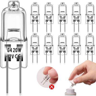 QIYAO Ampoules Halognes G4 12v 10w, Intensité Variable, Blanc Chaud 2800k, Lampe Halogène Basse Tension G4, Capsule Transparente, Pour Lustre, Placards, Plafonniers, 12 Pièces QIYAO Ampoules Halognes G4 12v 10w, Intensité Variable, Blanc Chaud 2800k, Lampe Halogène Basse Tension G4, Capsule Transparente, Pour Lustre, Placards, Plafonniers, 12 Pièces