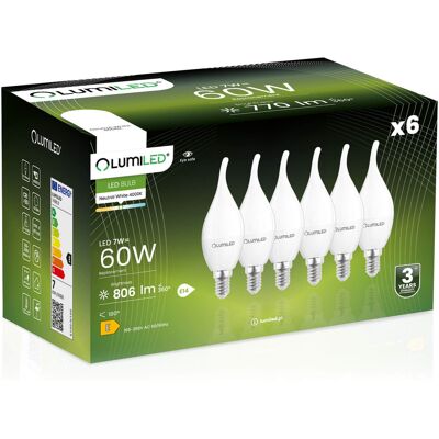 OEM 6 Lampadine Led E14 A Candela Ba35 7w = 60w 806lm 4000k Neutro Lumiled A 360° OEM 6 Lampadine Led E14 A Candela Ba35 7w = 60w 806lm 4000k Neutro Lumiled A 360°