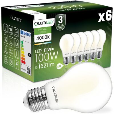 OEM 6 Lampadine Led E27 A60 11w = 100w 1521lm 4000k Neutro Filamento Lumiled A 360° OEM 6 Lampadine Led E27 A60 11w = 100w 1521lm 4000k Neutro Filamento Lumiled A 360°