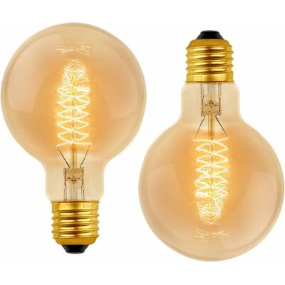 DPZO Lampadina Vintage A Globo G80 E27, Dimmerabile, 40 W, Luce Bianca Calda (2700 K), 220 V Ca, Lampadina Retrò Con Attacco E27, Filamento Di Tungsteno A Spirale, Confezione Da 2 DPZO Lampadina Vintage A Globo G80 E27, Dimmerabile, 40 W, Luce Bianca Calda (2700 K), 220 V Ca, Lampadina Retrò Con Attacco E27, Filamento Di Tungsteno A Spirale, Confezione Da 2