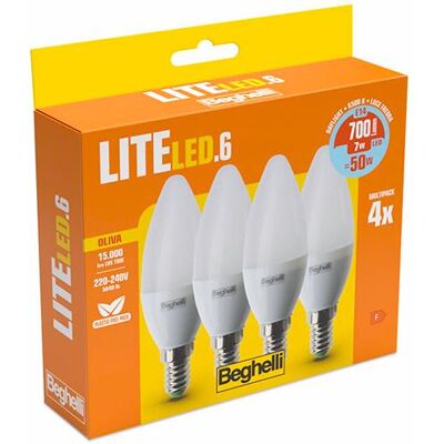 Beghelli Lampada Led Cf.4pz Oliva E14 7w 3000k """ Lite Led 58043""" Beghelli Lampada Led Cf.4pz Oliva E14 7w 3000k """ Lite Led 58043"""