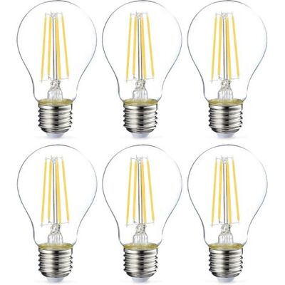 OEM Lampadine Led Con Attacco A Vite Edison E27, 8w, Luce Bianca Calda, Filamento Trasparente, Non Dimmerabili, Confezione Da 6 OEM Lampadine Led Con Attacco A Vite Edison E27, 8w, Luce Bianca Calda, Filamento Trasparente, Non Dimmerabili, Confezione Da 6
