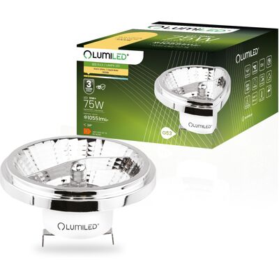 OEM Lampadina Led G53 Con Riflettore Ar111 10w = 75w 1055lm 3000k Luce Calda 24° 12v Argento Lumiled OEM Lampadina Led G53 Con Riflettore Ar111 10w = 75w 1055lm 3000k Luce Calda 24° 12v Argento Lumiled