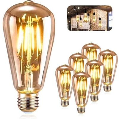 OEM Lampadina A Filamento Led E27 St64 4w 2200k Bianco Caldo, Stile Retrò Edison Vintage, Confezione Da 6 OEM Lampadina A Filamento Led E27 St64 4w 2200k Bianco Caldo, Stile Retrò Edison Vintage, Confezione Da 6