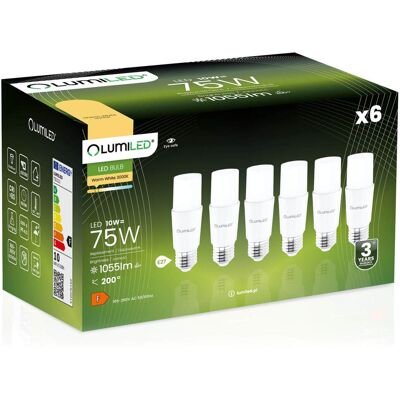OEM 6 Lampadine Led E27 Tubolari T37 10w = 75w 1055lm 3000k Luce Calda 200° Lumiled OEM 6 Lampadine Led E27 Tubolari T37 10w = 75w 1055lm 3000k Luce Calda 200° Lumiled
