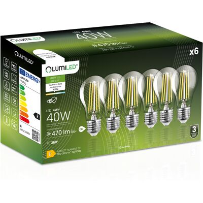 OEM 6 Lampadine Led E27 A60 4w = 40w 470lm 4000k Neutro Filamento Lumiled A 360° OEM 6 Lampadine Led E27 A60 4w = 40w 470lm 4000k Neutro Filamento Lumiled A 360°