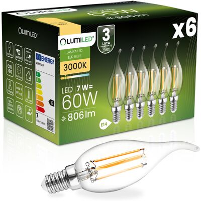 OEM 6 Lampadine Led E14 Candela Ba35 7w = 60w 806lm 3000k Luce Calda Filamento Lumiled A 360° OEM 6 Lampadine Led E14 Candela Ba35 7w = 60w 806lm 3000k Luce Calda Filamento Lumiled A 360°