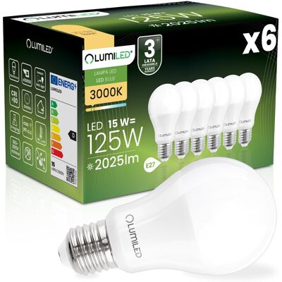 OEM 6 Lampadine Led E27 A65 15w = 125w 2025lm 3000k Luce Calda 260° Lumiled OEM 6 Lampadine Led E27 A65 15w = 125w 2025lm 3000k Luce Calda 260° Lumiled