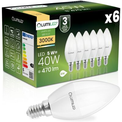 OEM 6 Lampadine Led E14 A Candela B35 5w = 40w 470lm 3000k Luce Calda 180° Lumiled OEM 6 Lampadine Led E14 A Candela B35 5w = 40w 470lm 3000k Luce Calda 180° Lumiled