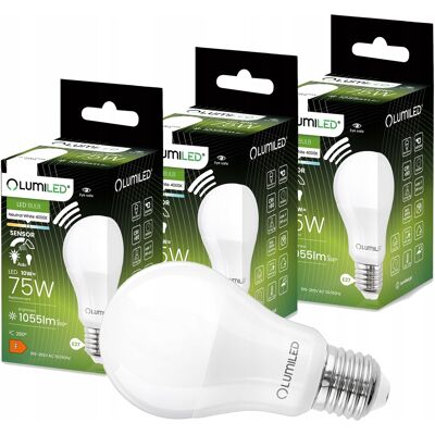 OEM 3 Lampadine Led E27 A60 10w = 75w 1055lm 4000k Neutro 260° Con Sensore Di Movimento Lumiled OEM 3 Lampadine Led E27 A60 10w = 75w 1055lm 4000k Neutro 260° Con Sensore Di Movimento Lumiled