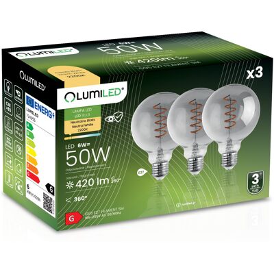 OEM 3 Lampadine Led E27 Sferiche G95 6w = 50w Decorative 360° Lumiled OEM 3 Lampadine Led E27 Sferiche G95 6w = 50w Decorative 360° Lumiled