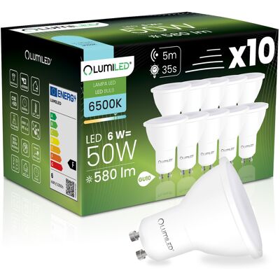 OEM 10 Lampadine Led Gu10 Faretto Par16 6w = 50w 580lm 6500k Luce Fredda 120° Con Sensore Di Movimento E Crepuscolare Lumiled OEM 10 Lampadine Led Gu10 Faretto Par16 6w = 50w 580lm 6500k Luce Fredda 120° Con Sensore Di Movimento E Crepuscolare Lumiled