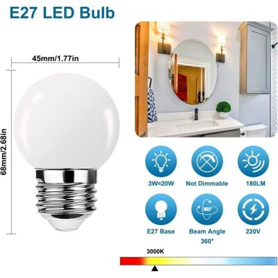 OEM Lampadina Led E27 3w G45 A Luce Bianca Calda – Mini Globo A Forma Di Palla Da Golf, Angolo Del Fascio Luminoso A 360°, Non Dimmerabile, Confezione Da 10 OEM Lampadina Led E27 3w G45 A Luce Bianca Calda – Mini Globo A Forma Di Palla Da Golf, Angolo Del Fascio Luminoso A 360°, Non Dimmerabile, Confezione Da 10