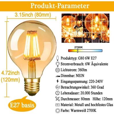 OEM Lampadina Led Vintage Edison E27 G80 Da 6w, Luce Bianca Calda, Filamento Anticato – Confezione Da 3 Per Decorazioni Retrò In Caffè, Bar O Case OEM Lampadina Led Vintage Edison E27 G80 Da 6w, Luce Bianca Calda, Filamento Anticato – Confezione Da 3 Per Decorazioni Retrò In Caffè, Bar O Case