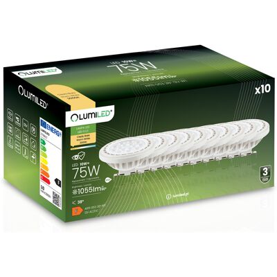 OEM 10 Lampadine Led G53 Con Riflettore Ar111 10w = 75w 1055lm 3000k Bianco Caldo 38° 12v Lumiled OEM 10 Lampadine Led G53 Con Riflettore Ar111 10w = 75w 1055lm 3000k Bianco Caldo 38° 12v Lumiled