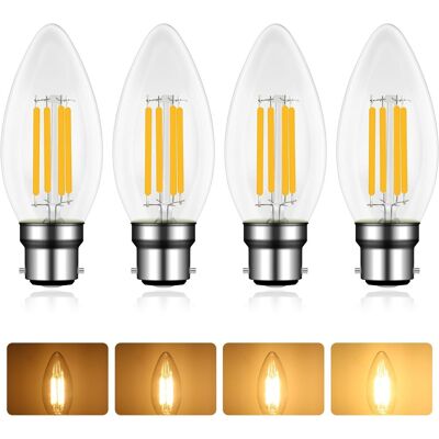 TIGREZY Lampadina Led A Baionetta B22, 6w, Bianco Caldo 2700k, 220v Ac, Filamento Vintage C35, Per Lampadari, Plafoniere E Applique, Confezione Da 4 TIGREZY Lampadina Led A Baionetta B22, 6w, Bianco Caldo 2700k, 220v Ac, Filamento Vintage C35, Per Lampadari, Plafoniere E Applique, Confezione Da 4