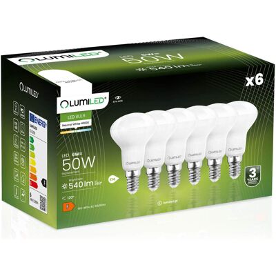 OEM 6 Lampadine Led E14 Con Riflettore R50 6w = 50w 540lm 4000k Neutro 120° Lumiled OEM 6 Lampadine Led E14 Con Riflettore R50 6w = 50w 540lm 4000k Neutro 120° Lumiled