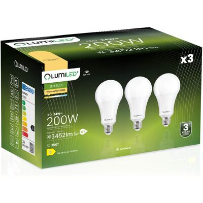 OEM 3 Lampadine Led E27 A60 24w = 200w 3452lm 3000k Luce Calda 260° Lumiled OEM 3 Lampadine Led E27 A60 24w = 200w 3452lm 3000k Luce Calda 260° Lumiled