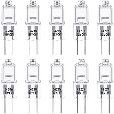 DPZO Lampadine Alogene G4, 12v 20w, Attacco A Spina, Luce Bianca Calda 3000k, 350lm, Dimmerabili, A Bassa Tensione, Con Capsula Trasparente, Confezione Da 10 DPZO Lampadine Alogene G4, 12v 20w, Attacco A Spina, Luce Bianca Calda 3000k, 350lm, Dimmerabili, A Bassa Tensione, Con Capsula Trasparente, Confezione Da 10