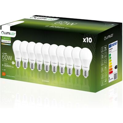 OEM 10 Lampadine Led E27 A60 8w = 60w 806lm 4000k Neutro 260° Lumiled OEM 10 Lampadine Led E27 A60 8w = 60w 806lm 4000k Neutro 260° Lumiled