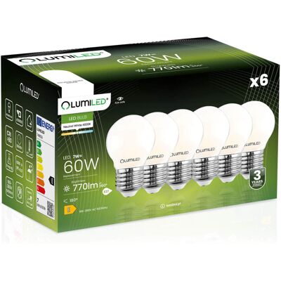 OEM 6 Lampadine Led E27 A Sfera P45 7w = 60w 806lm 4000k Neutro Filamento Lumiled A 360° OEM 6 Lampadine Led E27 A Sfera P45 7w = 60w 806lm 4000k Neutro Filamento Lumiled A 360°