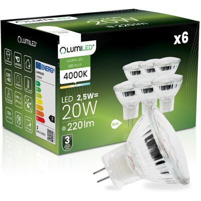 OEM 6 Lampadine Led Gu4 Con Riflettore Mr11 2,5w = 20w 220lm 4000k Neutro 120° Lumiled OEM 6 Lampadine Led Gu4 Con Riflettore Mr11 2,5w = 20w 220lm 4000k Neutro 120° Lumiled