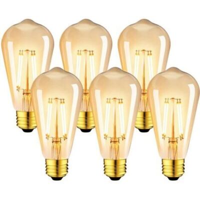 OEM Lot De 6 Ampoules Led 6w Edison Vintage E27 - Ampoule À Filament St64 2200k Blanc Chaud - Equivalent À Ampoule Incandescente 48w OEM Lot De 6 Ampoules Led 6w Edison Vintage E27 - Ampoule À Filament St64 2200k Blanc Chaud - Equivalent À Ampoule Incandescente 48w