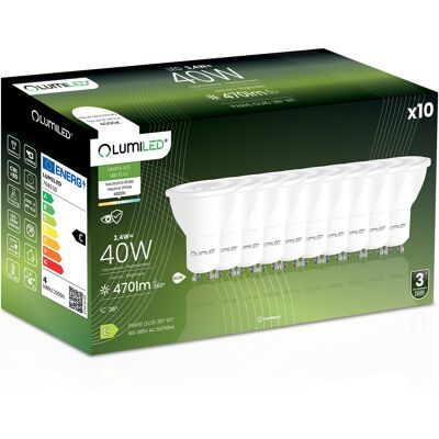 OEM 10 Lampadine Led Gu10 Spotlight Par16 3.4w = 40w 470lm 4000k Neutro 38° Lumiled OEM 10 Lampadine Led Gu10 Spotlight Par16 3.4w = 40w 470lm 4000k Neutro 38° Lumiled