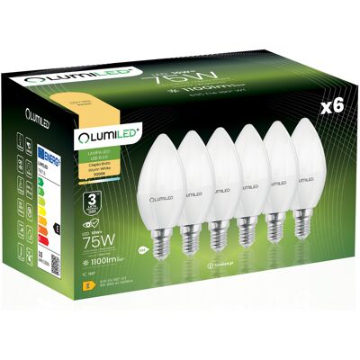 OEM 6 Lampadine Led E14 A Candela B35 10w = 75w 1100lm 3000k Luce Calda 180° Lumiled OEM 6 Lampadine Led E14 A Candela B35 10w = 75w 1100lm 3000k Luce Calda 180° Lumiled