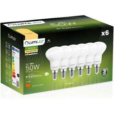 OEM 6 Lampadine Led E14 Riflettore R50 6w = 50w 540lm 3000k Luce Calda 120° Lumiled OEM 6 Lampadine Led E14 Riflettore R50 6w = 50w 540lm 3000k Luce Calda 120° Lumiled