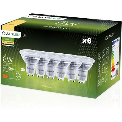 OEM 6 Lampadine Led Gu10 Spotlight Par16 8w = 80w 650lm 3000k Luce Calda 36° Dimmerabile Lumiled OEM 6 Lampadine Led Gu10 Spotlight Par16 8w = 80w 650lm 3000k Luce Calda 36° Dimmerabile Lumiled