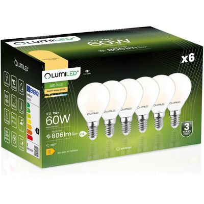 OEM 6 Lampadine Led E14 A Sfera P45 7w = 60w 806lm 3000k Luce Calda 360° Filamento Lumiled OEM 6 Lampadine Led E14 A Sfera P45 7w = 60w 806lm 3000k Luce Calda 360° Filamento Lumiled