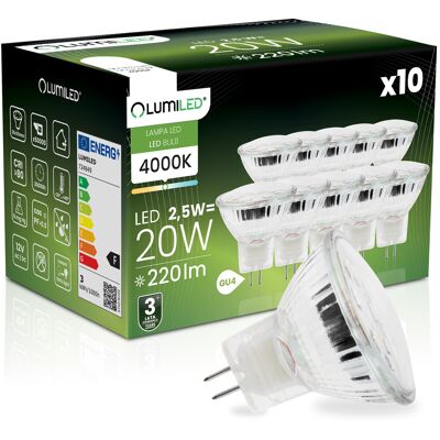 OEM 10 Lampadine Led Gu4 Spotlight Mr11 2,5w = 20w 220lm 4000k Neutro 120° 12v Lumiled OEM 10 Lampadine Led Gu4 Spotlight Mr11 2,5w = 20w 220lm 4000k Neutro 120° 12v Lumiled