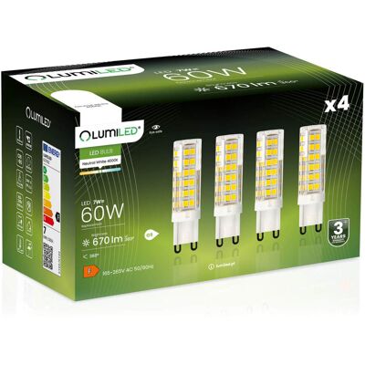 OEM 4 Lampadine Led A Capsula G9 Da 7w = 60w 670lm 4000k Neutro Lumiled A 360° OEM 4 Lampadine Led A Capsula G9 Da 7w = 60w 670lm 4000k Neutro Lumiled A 360°