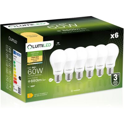 OEM 6 Lampadine Led E27 A60 8w = 60w 880lm 3000k Luce Calda 260° Lumiled OEM 6 Lampadine Led E27 A60 8w = 60w 880lm 3000k Luce Calda 260° Lumiled