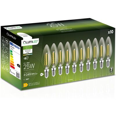 OEM 10 Lampadine Led E14 A Candela B35 2w = 25w 249lm 4000k Neutro Filamento Lumiled A 360° OEM 10 Lampadine Led E14 A Candela B35 2w = 25w 249lm 4000k Neutro Filamento Lumiled A 360°