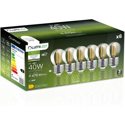 OEM 6 Lampadine Led E27 A Sfera P45 4w = 40w 470lm 4000k Neutro Filamento Illuminato A 360° OEM 6 Lampadine Led E27 A Sfera P45 4w = 40w 470lm 4000k Neutro Filamento Illuminato A 360°