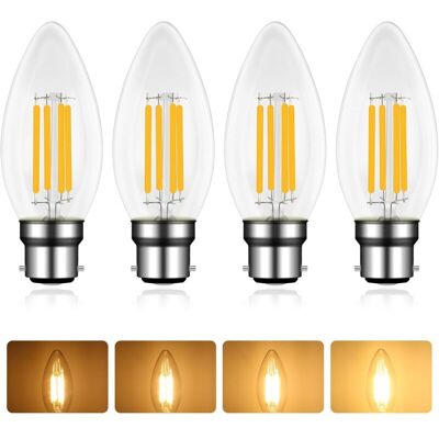 XISRENS Lampadina Led A Baionetta B22, 6w, Bianco Caldo 2700k, 220v Ac, Filamento Vintage C35, Per Lampadari, Plafoniere E Applique, Confezione Da 4 XISRENS Lampadina Led A Baionetta B22, 6w, Bianco Caldo 2700k, 220v Ac, Filamento Vintage C35, Per Lampadari, Plafoniere E Applique, Confezione Da 4