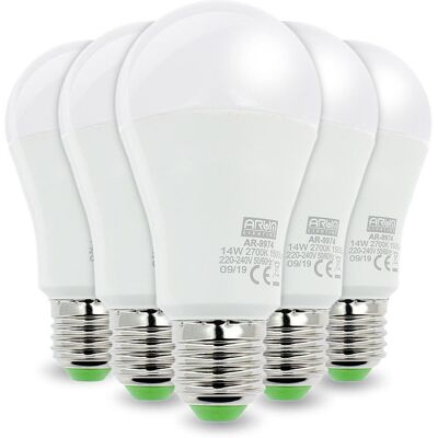 ARUM LIGHTING Set Di 5 Lampadine A Led E27 14w Eq 100w Température De Couleur: Bianco Caldo 2700k ARUM LIGHTING Set Di 5 Lampadine A Led E27 14w Eq 100w Température De Couleur: Bianco Caldo 2700k