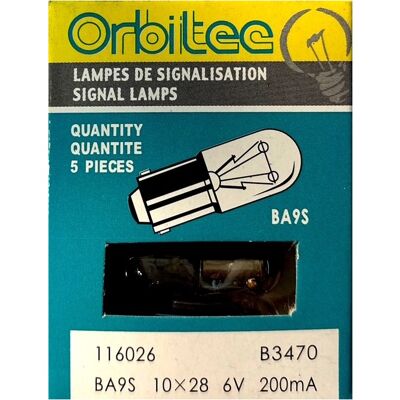 Orbitec B3470 Confezione Da 5 Lampadine Ba9s 10x28 6v 200ma Orbitec B3470 Confezione Da 5 Lampadine Ba9s 10x28 6v 200ma