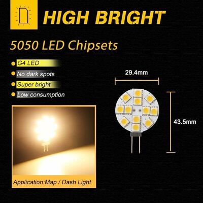OEM Confezione Da 10 Lampadine Led G4 Non Dimmerabili, Bianco Caldo 2700k, Angolo Del Fascio Luminoso Di 180°, Sostituzione Di Lampadine Alogene Da 20w Per Cucine, Camper, Barche, 12v OEM Confezione Da 10 Lampadine Led G4 Non Dimmerabili, Bianco Caldo 2700k, Angolo Del Fascio Luminoso Di 180°, Sostituzione Di Lampadine Alogene Da 20w Per Cucine, Camper, Barche, 12v