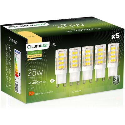 OEM 5 Lampadine Led A Capsula G9 Da 5w = 40w 460lm 3000k Luce Calda Lumiled A 360° OEM 5 Lampadine Led A Capsula G9 Da 5w = 40w 460lm 3000k Luce Calda Lumiled A 360°